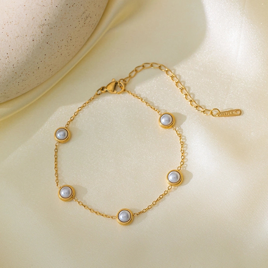 Jewelry Casual Simple Style Commute Round 304 Stainless Steel Plastic 18K Gold Plated Pearl Bracelets Earrings Necklace
