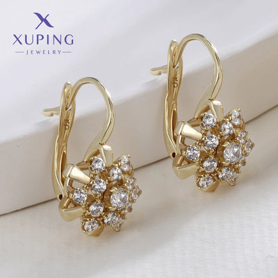 1 Pair Lady Sweet Flower Plating Copper Artificial Gemstones 18K Gold Plated Earrings