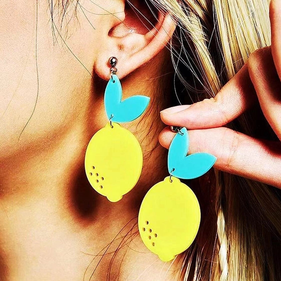 Acrylic Sheet Lemon Earrings Summer Vacation Acrylic Women Jewelry Earrings Trendy Fruit Earrings