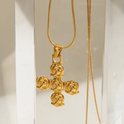 Jewelry Classic Style Cross Rose 304 Stainless Steel Pendant Necklace