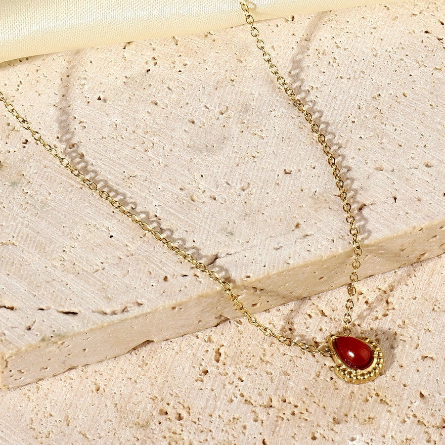 Jewelry Vintage Style French Style Geometric Water Droplets Titanium Steel Natural Stone 14K Gold Plated Plating Pendant Necklace
