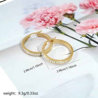 1 Pair Elegant Geometric Plating 304 Stainless Steel Rhinestones 18K Gold Plated Earrings