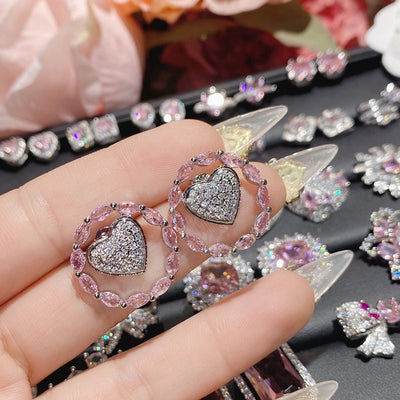 1 Pair Elegant Star Heart Shape Inlay Copper Artificial Gemstones Ear Studs