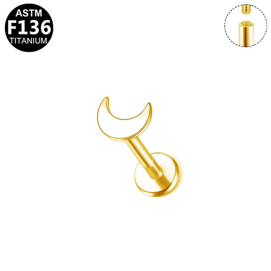 1 Piece Lip Rings Casual Star Moon Pure Titanium Titanium Alloy 14K Gold Plated White Gold Plated Lip Rings Ear Cartilage Rings & Studs