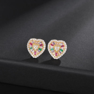 1 Pair Simple Style Shiny Heart Shape Inlay Copper Zircon 18K Gold Plated Ear Studs