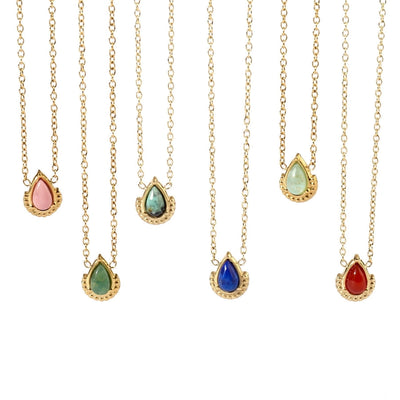 Jewelry Vintage Style French Style Geometric Water Droplets Titanium Steel Natural Stone 14K Gold Plated Plating Pendant Necklace