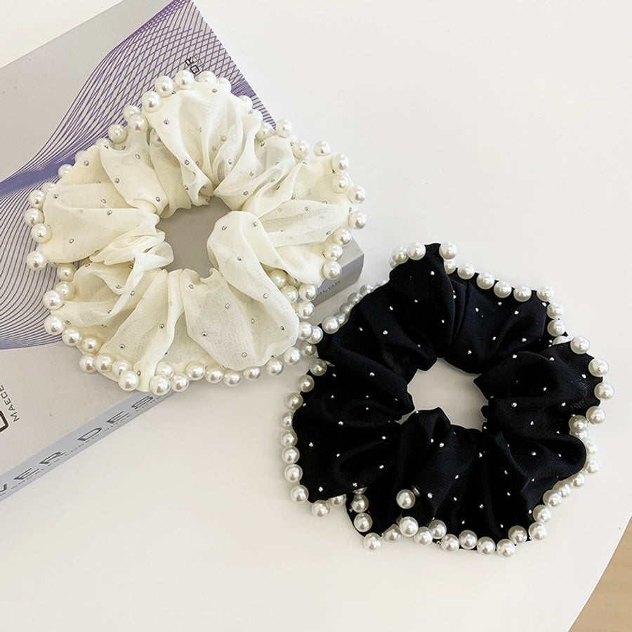 Large Embroidered Pearl Mesh Large Intestine Hair Ring Ponytail Hair String Retro Simple French High-End Hepburn Style Hair Accessories for Women