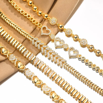 Wholesale Jewelry Vintage Style Classic Style Geometric Copper Zircon Bracelets Love Chain
