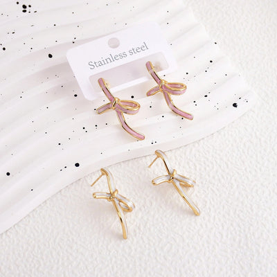 1 Pair Sweet Bow Knot Enamel 304 Stainless Steel Ear Studs