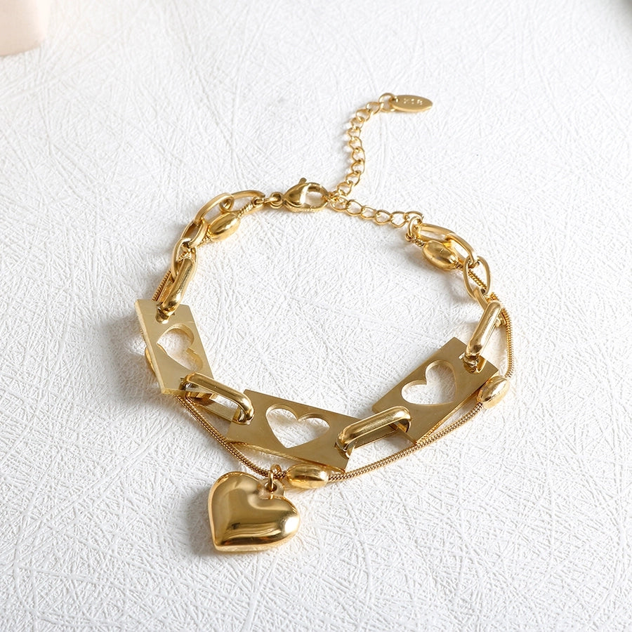 Jewelry IG Style Simple Style Commute Heart Shape 304 Stainless Steel Hollow Out Bracelets Necklace