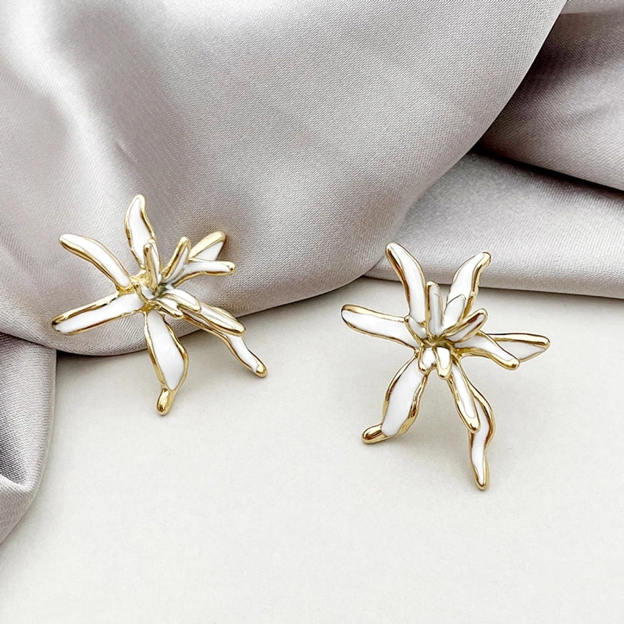 1 Pair Elegant Cute Artistic C Shape Pentagram Flower Enamel Inlay 304 Stainless Steel Zircon 14K Gold Plated Ear Studs