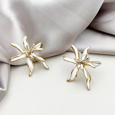1 Pair Elegant Cute Artistic C Shape Pentagram Flower Enamel Inlay 304 Stainless Steel Zircon 14K Gold Plated Ear Studs