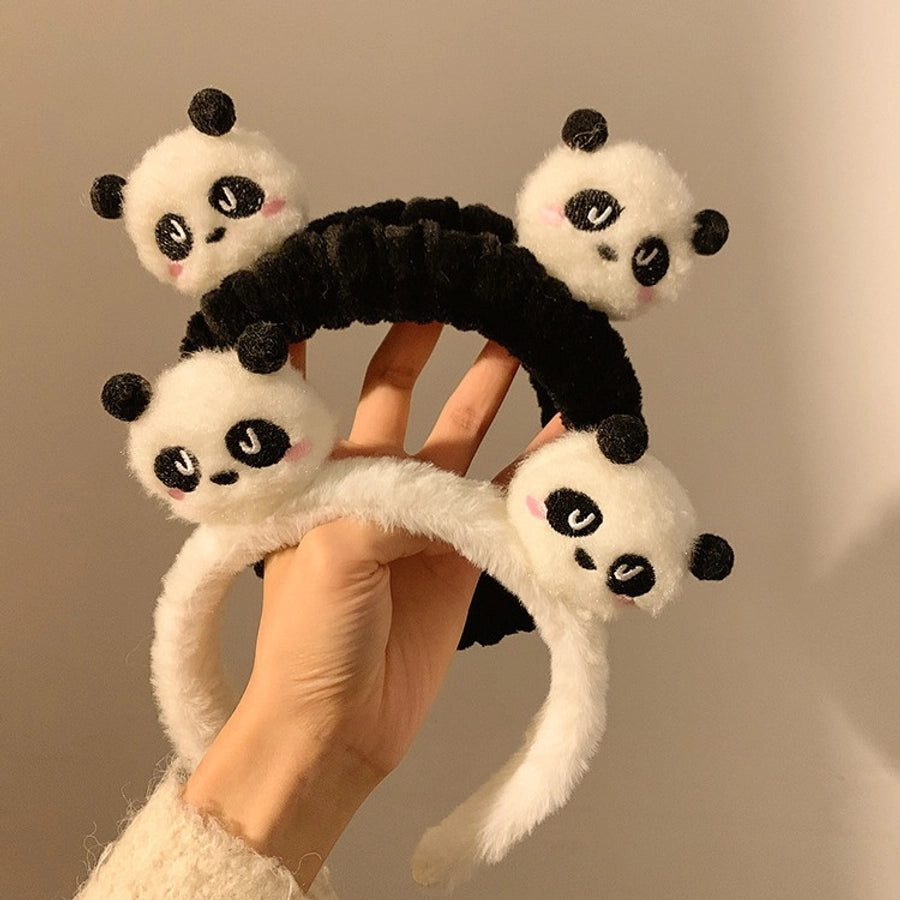 Panda Plush Face Wash Hair Bands Autumn and Winter Hair Band Hair Fixer Non-Slip Headband Female 2024 New Hair Pin Hairware