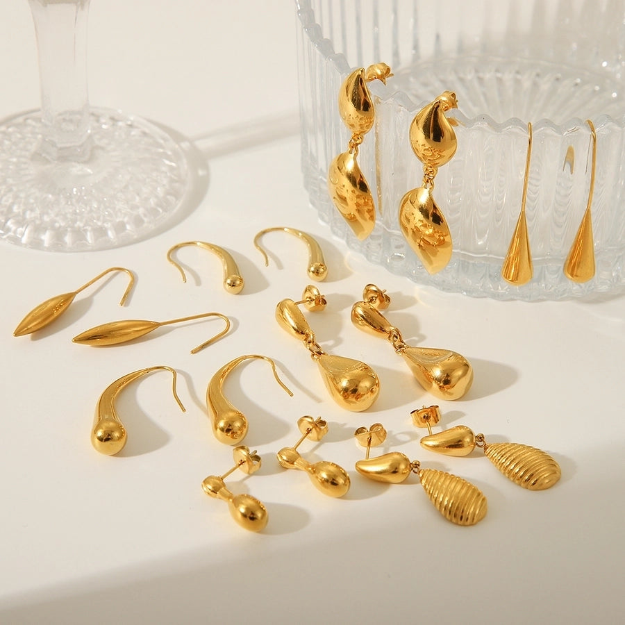 1 Pair IG Style Geometric Water Droplets Solid Color Plating 304 Stainless Steel 18K Gold Plated Drop Earrings