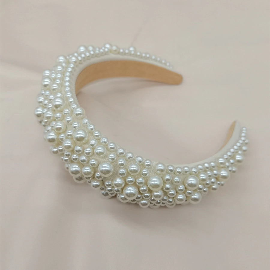 Women's Lady Geometric Artificial Pearl Cloth Rhinestone Hair Band