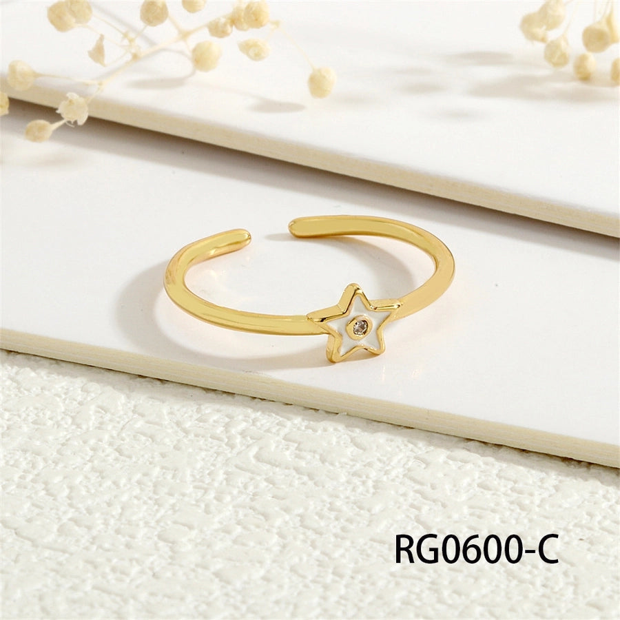 Copper Inlay Geometric Round Zircon Open Rings