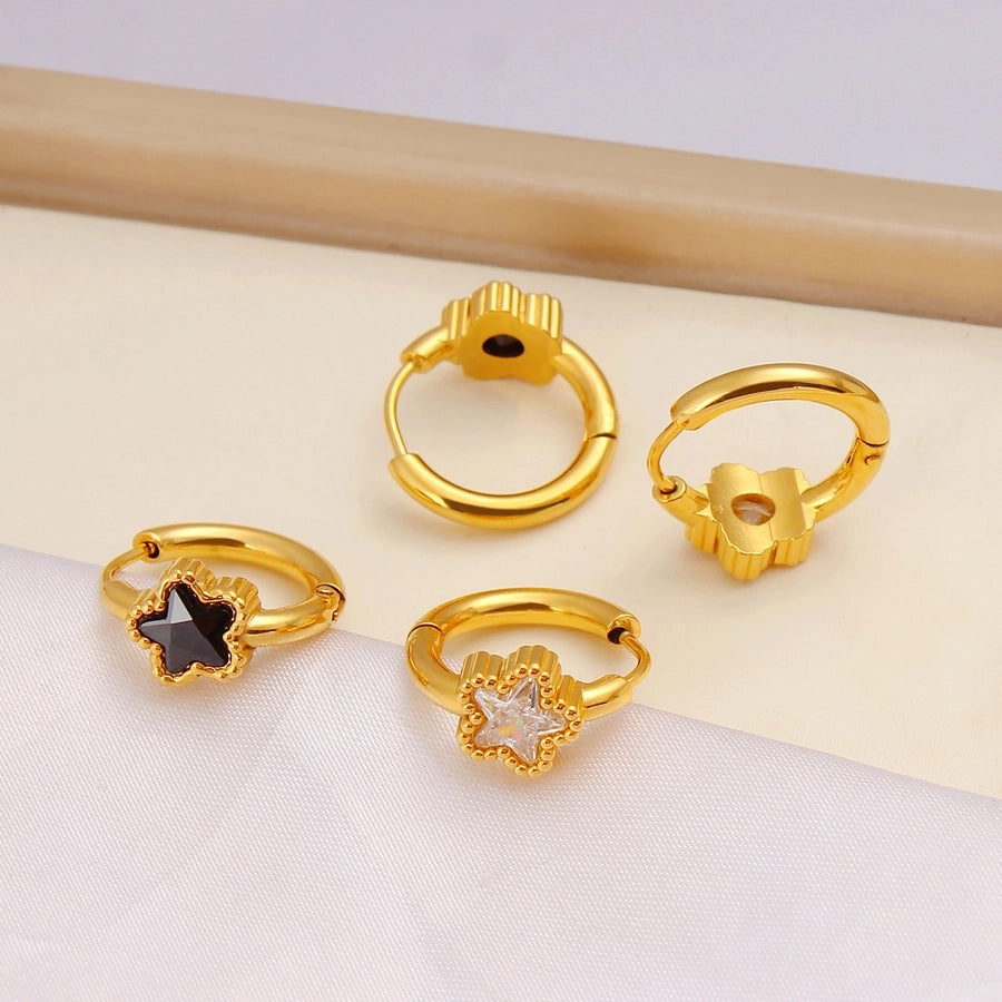 1 Pair Simple Style Commute Pentagram 304 Stainless Steel 316 Stainless Steel  Rhinestones 18K Gold Plated Earrings