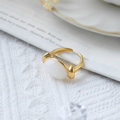 Jewelry Casual Oval 304 Stainless Steel Gem 14K Gold Plated Plating Inlay Rings