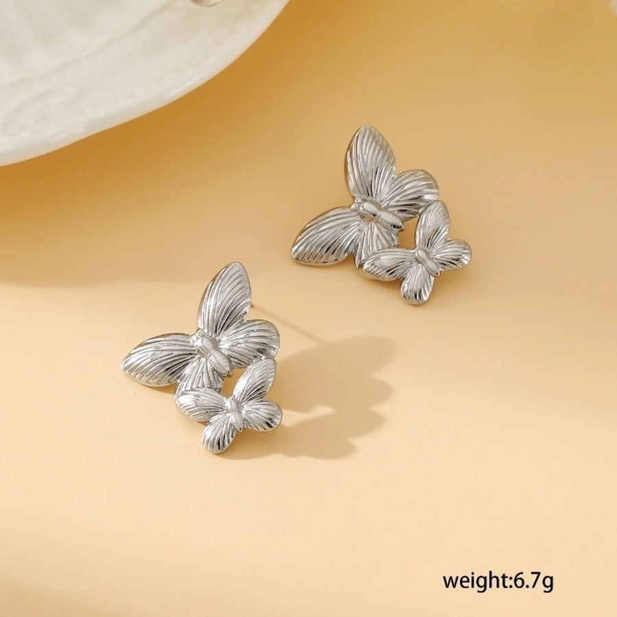 1 Pair Exaggerated Simple Style Oversized Flower Butterfly 304 Stainless Steel Ear Studs