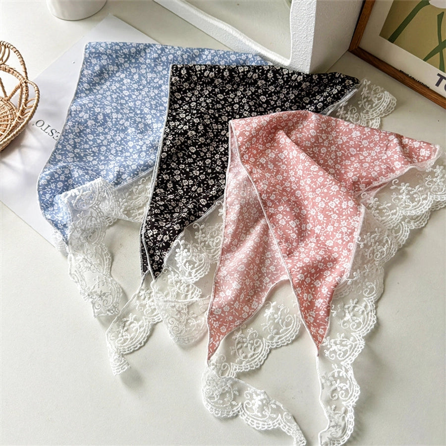 Small Floral Scarf 2024 New Floral Tie Hair Scarf Sense Shawl Lace Stitching Hair Band Scarf