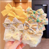 cute plaid flower bow knot cloth inlaid pearls hair tie 1 set