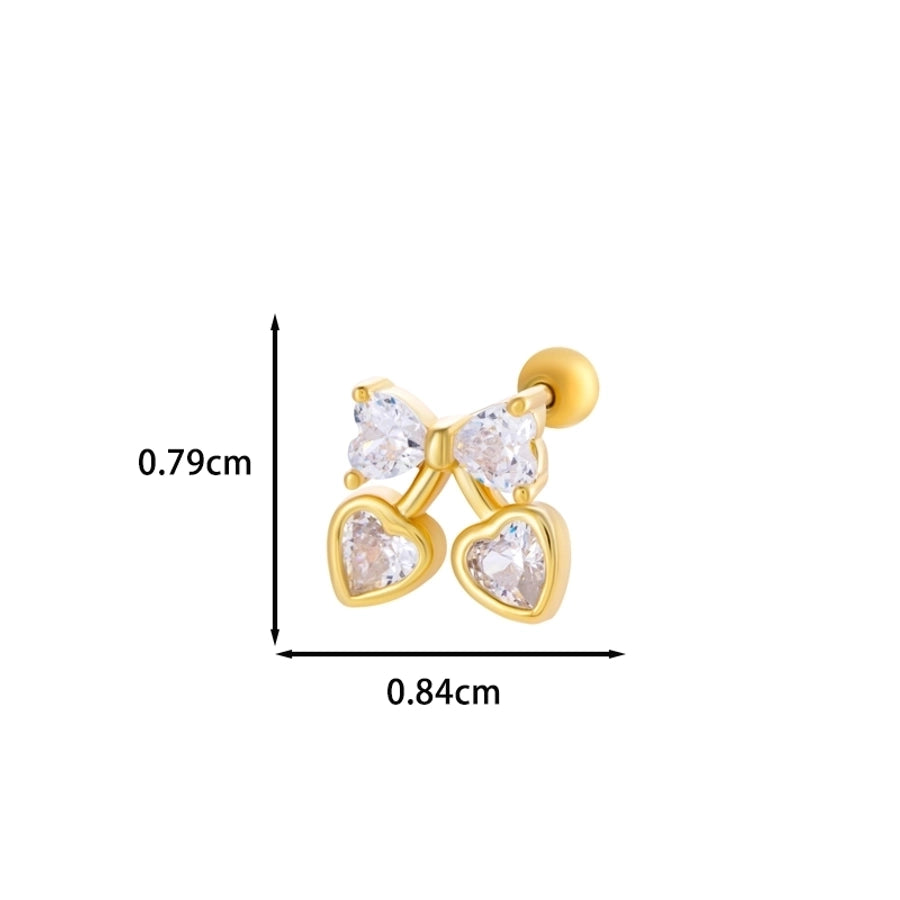 1 Piece IG Style Simple Style Korean Style Heart Shape Butterfly Bow Knot Inlay 316 Stainless Steel  Copper Zircon Ear Studs