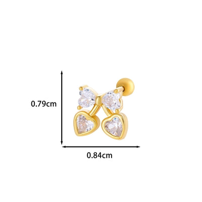 1 Piece IG Style Simple Style Korean Style Heart Shape Butterfly Bow Knot Inlay 316 Stainless Steel  Copper Zircon Ear Studs