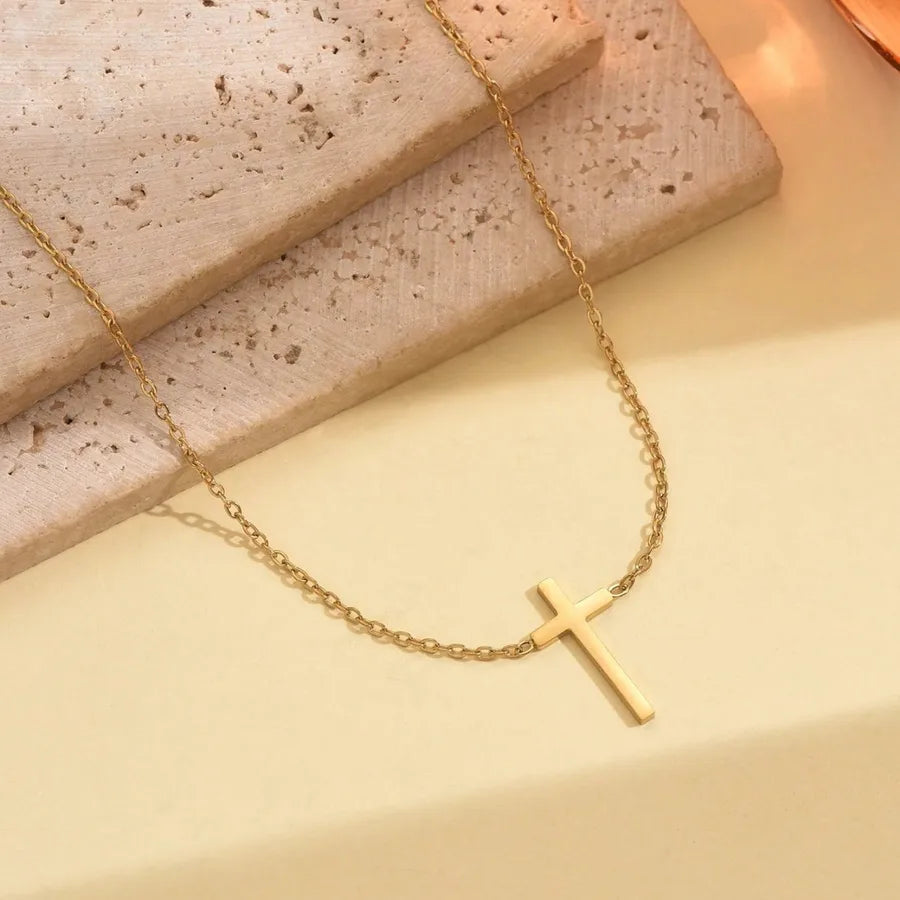 Wholesale Jewelry Simple Style Cross 304 Stainless Steel Pendant Necklace cable chain