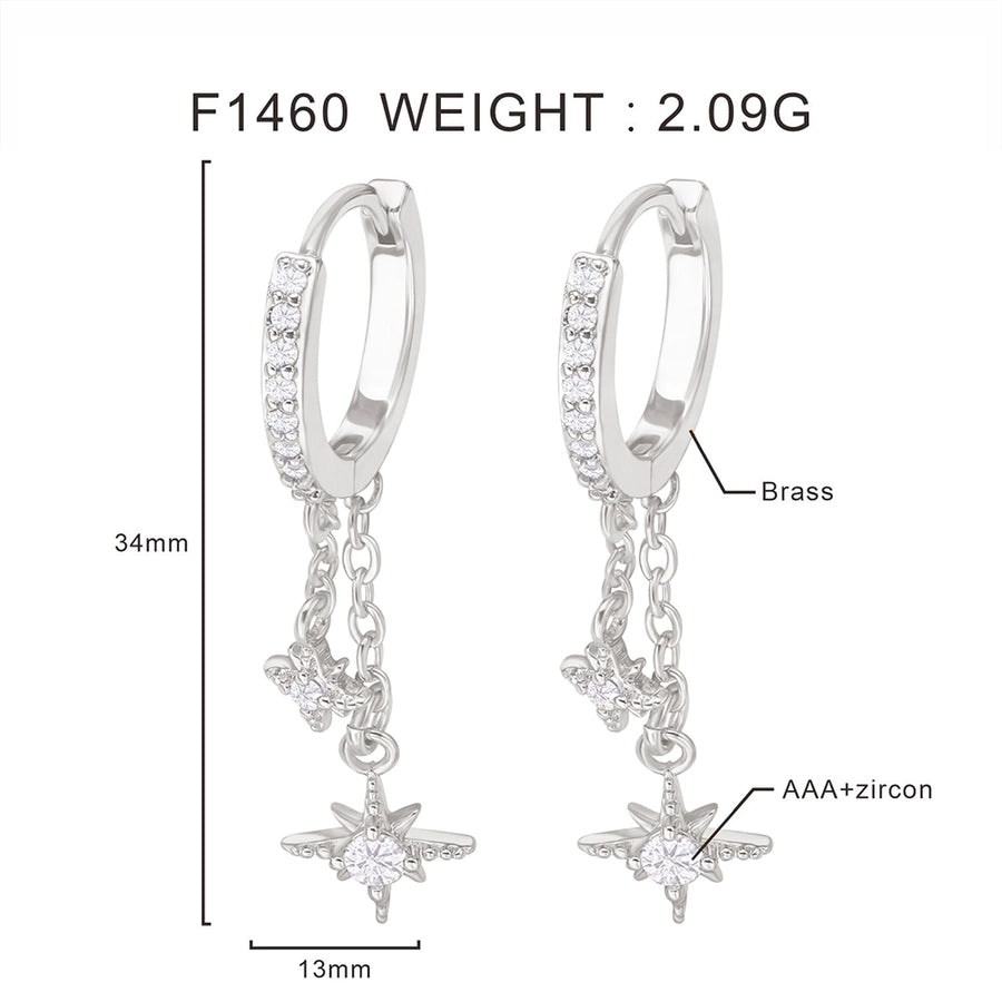 1 Pair Casual Hexagram Star Asymmetrical Copper Zircon Drop Earrings