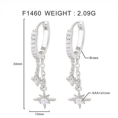 1 Pair Casual Hexagram Star Asymmetrical Copper Zircon Drop Earrings