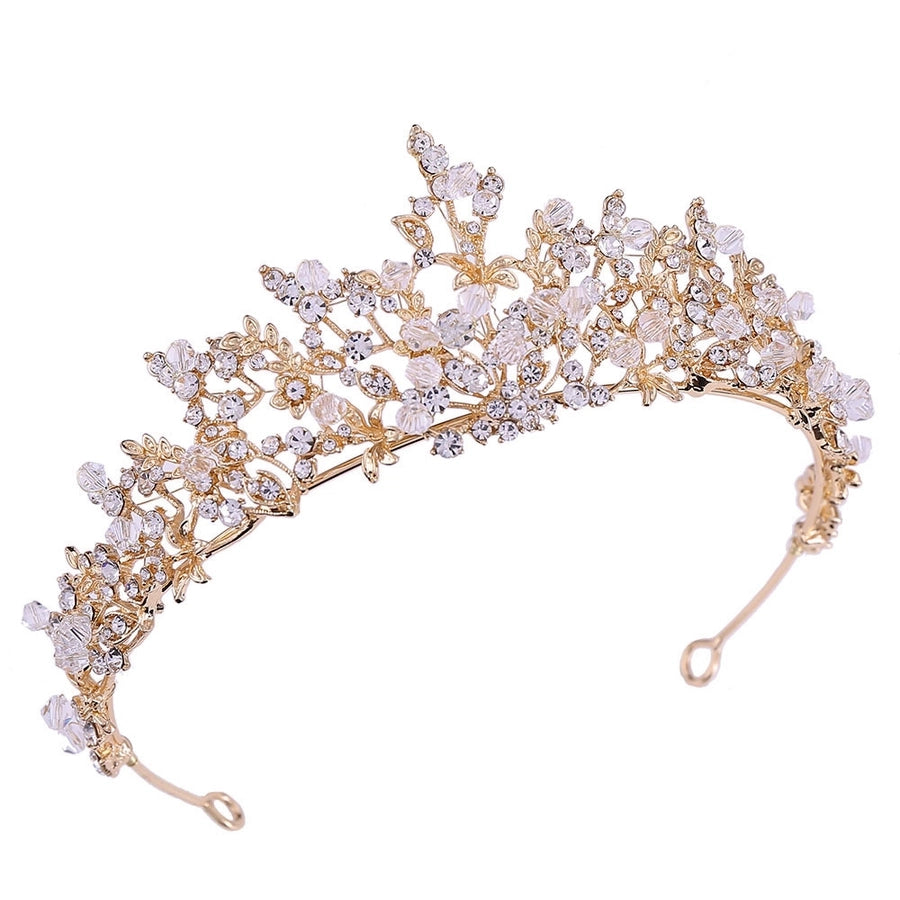 fashion leaf flower alloy hollow out inlay crystal rhinestones crown 1 piece