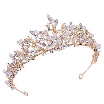 fashion leaf flower alloy hollow out inlay crystal rhinestones crown 1 piece