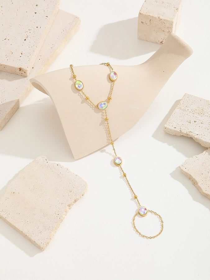 Simple Style Classic Style Petal Butterfly Bow Knot Titanium Steel 18K Gold Plated Rhinestones Bracelets In Bulk