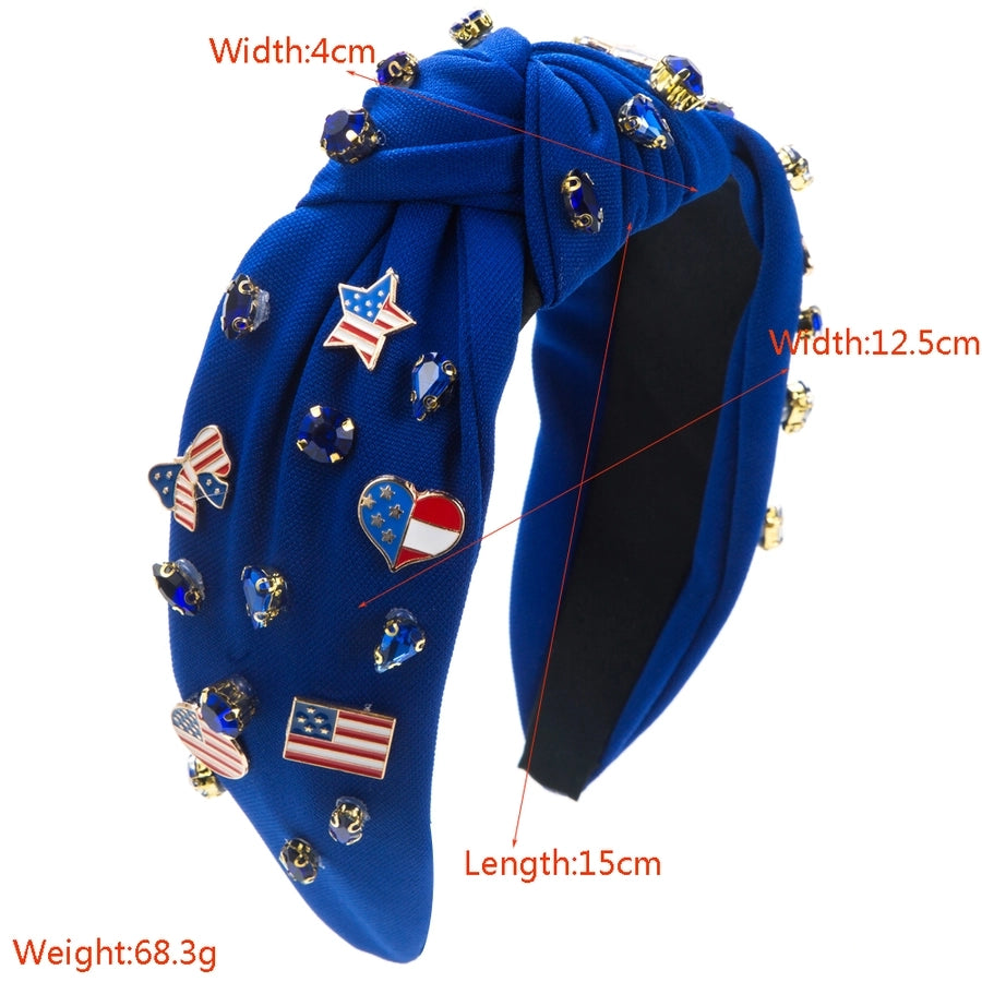 Women's Casual Vintage Style Pentagram National Flag Alloy Cloth Inlay Rhinestones Hair Band