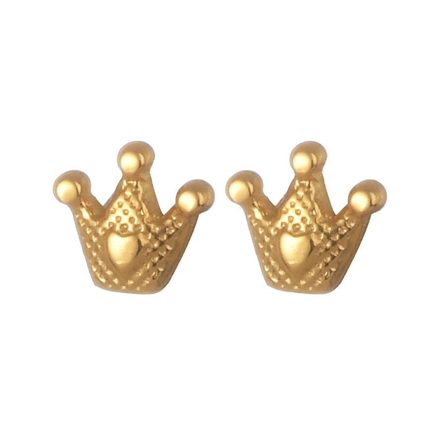 1 Pair Casual Simple Style Streetwear Heart Shape Crown Plating 304 Stainless Steel Ear Studs