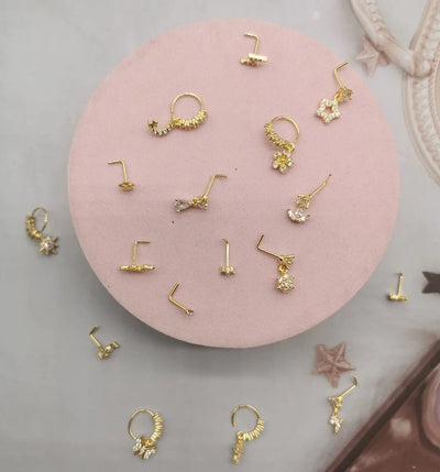 1 Set Nose Rings & Studs Y2K Shiny Star Butterfly Lightning 201 Stainless Steel Copper Inlay Zircon Nose Rings & Studs