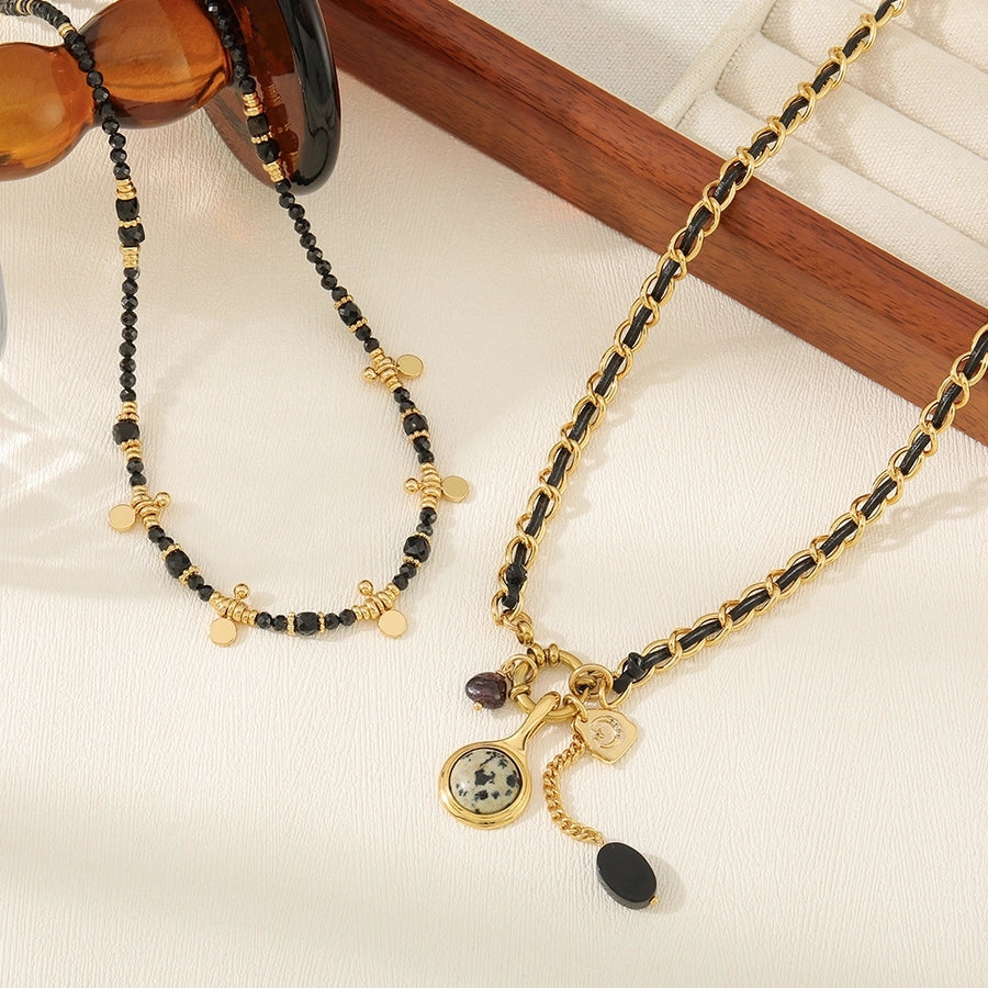 Retro Geometric natural stone Copper Black Pointed Crystal Necklace In Bulk