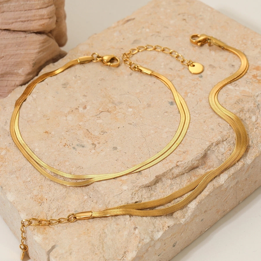 Jewelry Vacation Modern Style Solid Color 304 Stainless Steel 16K Gold Plated White Gold Plated Gold Plated Polishing Plating Bracelets Anklet Necklace