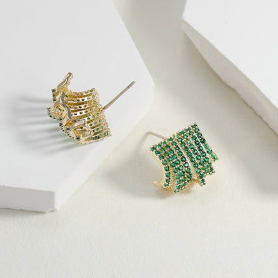 1 Pair Luxurious Romantic Geometric Artificial Gemstones Copper Zircon Ear Studs