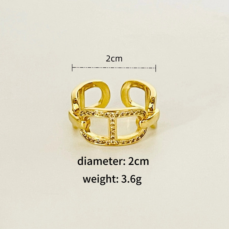 Copper 18K Gold Plated Inlay Geometric Zircon Copper Rings