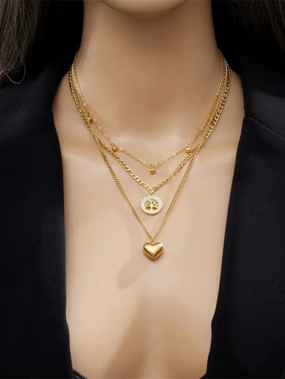 Jewelry IG Style Tree Heart Shape 316 Stainless Steel  Zircon Hollow Out Inlay Jewelry Set