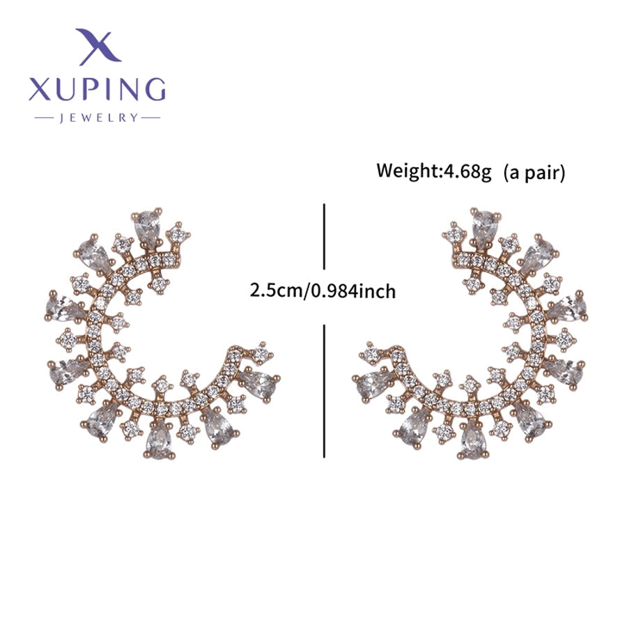 1 Pair Elegant C Shape Plating Copper Artificial Gemstones 18K Gold Plated Ear Studs