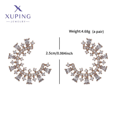 1 Pair Elegant C Shape Plating Copper Artificial Gemstones 18K Gold Plated Ear Studs