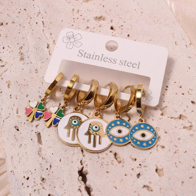 1 Set Vacation Simple Style Leaf Heart Shape Flower Plating Titanium Steel Drop Earrings