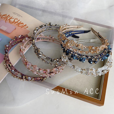 korean crystal pearl winding headband hollow baroque hair tie female