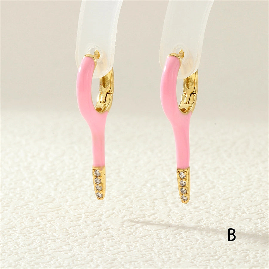 1 Pair IG Style Simple Style Commute Solid Color Enamel Inlay Copper Zircon 18K Gold Plated Earrings