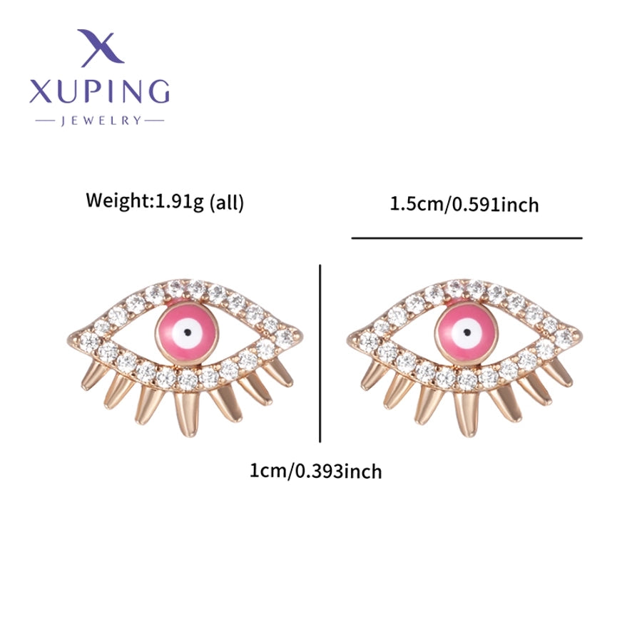 1 Pair Funny XUPING Simple Style Devil's Eye Enamel Copper 18K Gold Plated Ear Studs