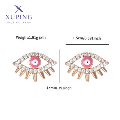1 Pair Funny XUPING Simple Style Devil's Eye Enamel Copper 18K Gold Plated Ear Studs