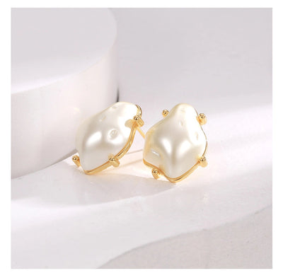 Gao Ding series Baroque special-shaped pearl earrings s925 silver needle temperament elegant personality retro earrings