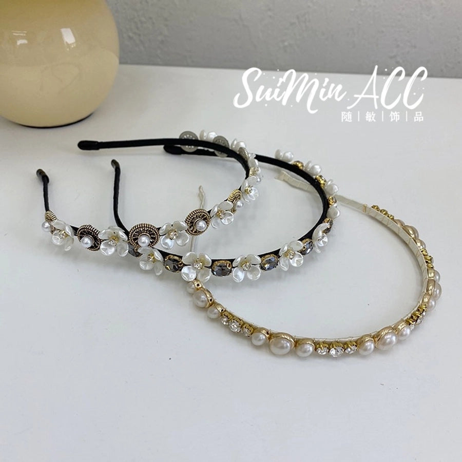 korean version pearl flower full diamond headband